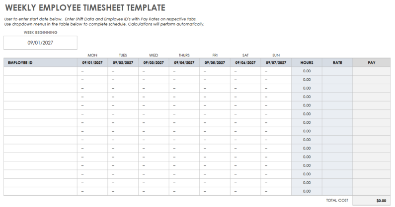 Weekly Timesheet Template for Small Business